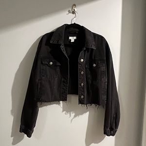 Cropped black denim jacket